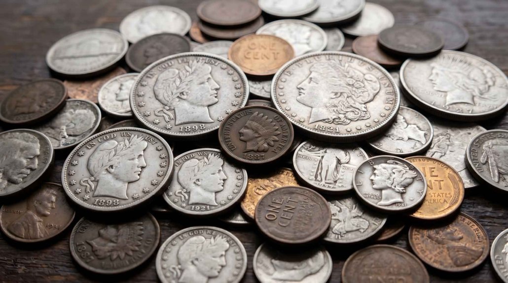 Pile of old American rare coins